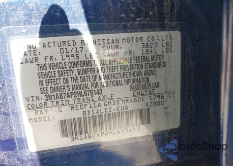 2017 Nissan Sentra Sv from USA, damaged, VIN 3N1AB7AP2HL675143